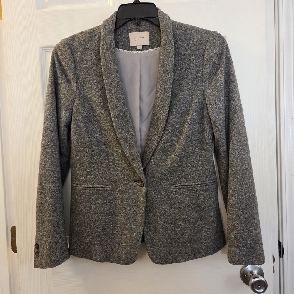 Loft sz S gray heathered soft cotton single button blazer jacket‎ casual chic